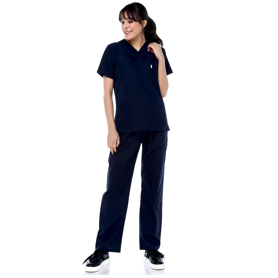 Lacivert Zarf Yaka Hastane Üniforması Kadın,Hemşire Üniforması
